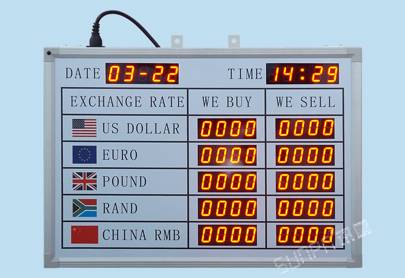 訊鵬定制國(guó)外銀行外匯兌換匯率利率牌LED數(shù)碼管顯示屏電子看板-紅外遙控器編輯數(shù)字