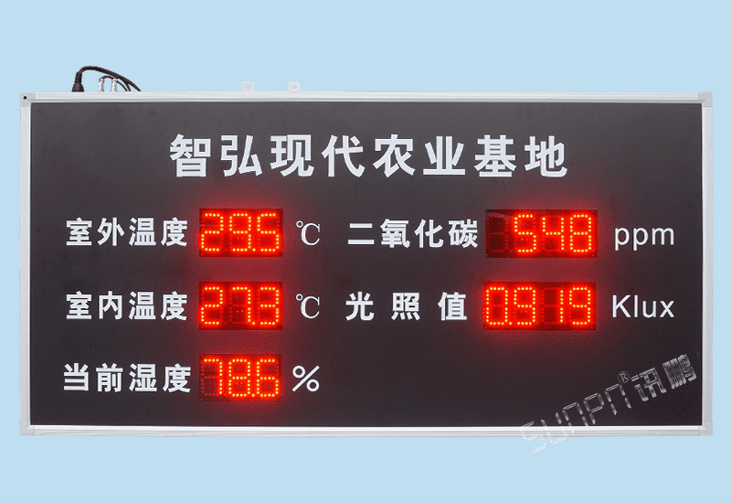 訊鵬定制化LED顯示屏-農業(yè)環(huán)境數據電子看板-溫濕度二氧化碳光照值實時監(jiān)測數據公示牌