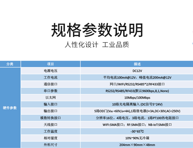 NB-IOT工業(yè)物聯(lián)網(wǎng)網(wǎng)關(guān)參數(shù)說明